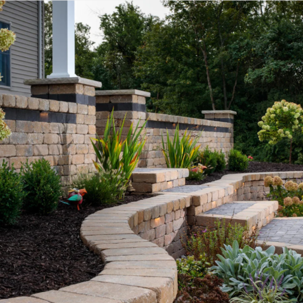 Weston Stone Retaining Wall And Pillar And Steps